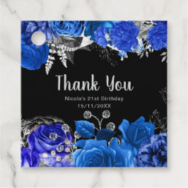 Etiquetas Para Recuerdos Elegant Blue and Silver Flowers Birthday Party