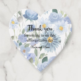 Etiquetas Para Recuerdos Elegant Blue Floral Heart Wedding Tag