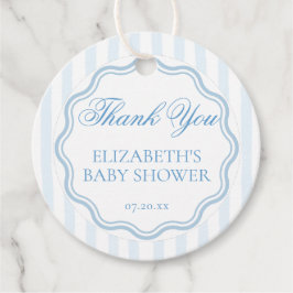 Etiquetas Para Recuerdos Elegant Coastal Blue Stripe Wavy Script Thank You