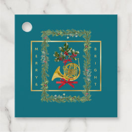 Etiquetas Para Recuerdos Elegant French Horn Christmas Teal