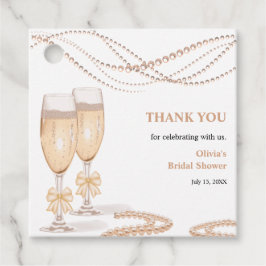 Etiquetas Para Recuerdos Elegant Gold Bow Pearls and Prosecco Bridal Shower
