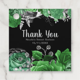 Etiquetas Para Recuerdos Elegant Green and Silver Flowers Sweet Sixteen 