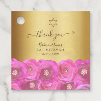 Etiquetas Para Recuerdos Elegant Pink Floral Gold Bat Mitzvah Thank You
