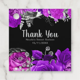 Etiquetas Para Recuerdos Elegant Purple and Silver Flowers Sweet Sixteen