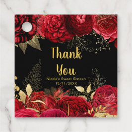 Etiquetas Para Recuerdos Elegant Red and Gold Flowers Sweet Sixteen