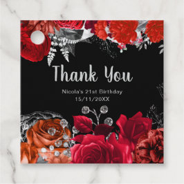 Etiquetas Para Recuerdos Elegant Red and Silver Flowers Birthday Party