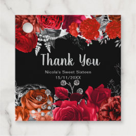 Etiquetas Para Recuerdos Elegant Red and Silver Flowers Sweet Sixteen 