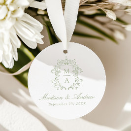 Etiquetas Para Recuerdos Elegant Sage Chinoiserie Crest Monogram Wedding