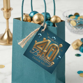Etiquetas Para Recuerdos Elegant Teal and Gold 40th Birthday Thank You