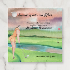 Etiquetas Para Recuerdos Elegant Woman Golf Player Swinging 50th Birthday