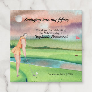 Etiquetas Para Recuerdos Elegant Woman Golf Player Swinging 50th Birthday