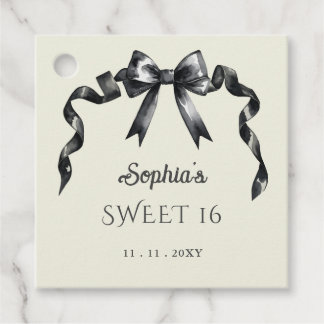 Etiquetas Para Recuerdos Elegante acuarela Coquette Black Bow Sweet 16