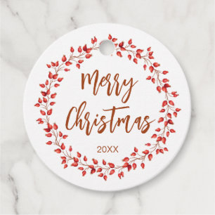 Etiquetas Para Recuerdos Elegante acuarela Rosehips Feliz Navidad. Redonda