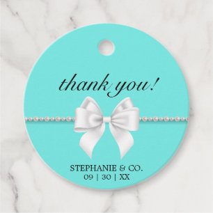 Etiquetas Para Recuerdos Elegante Aqua Verde Tiffany Arco Blanco Gracias
