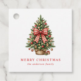 Etiquetas Para Recuerdos Elegante árbol de Navidad en acuarela con lazo de