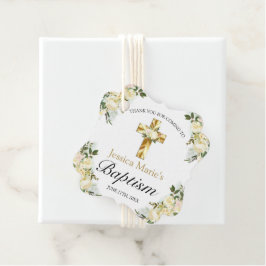 Etiquetas Para Recuerdos Elegante Baptismo Floral Gold Cross