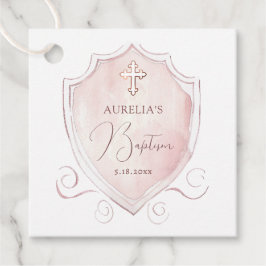Etiquetas Para Recuerdos Elegante bautismo Escudo de acuarela rosa