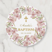 Elegante Bautismo Floral Rosa Gracias