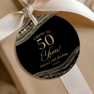 Etiquetas Para Recuerdos Elegante Black Gold Agate 50 cumpleaños