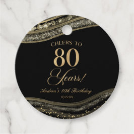 Etiquetas Para Recuerdos Elegante Black Gold Agate 80th Birthday Party