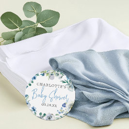 Etiquetas Para Recuerdos Elegante Blue Floral Boy Baby Shower