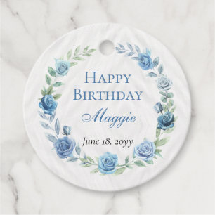 Etiquetas Para Recuerdos Elegante Blue Floral Feliz cumpleaños