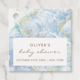 Etiquetas Para Recuerdos Elegante Blue Gold Agate Boy Baby Shower