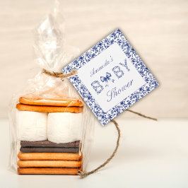 Etiquetas Para Recuerdos Elegante Blue Toile de Jouy y Bow Baby Shower