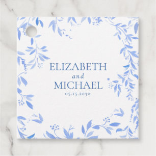 Etiquetas Para Recuerdos Elegante Boda botánico floral azul francés