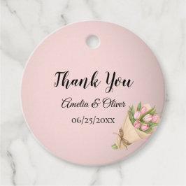 Etiquetas Para Recuerdos Elegante Boda Bouquet de Tulipanes Rosados