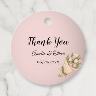 Etiquetas Para Recuerdos Elegante Boda Bouquet de Tulipanes Rosados