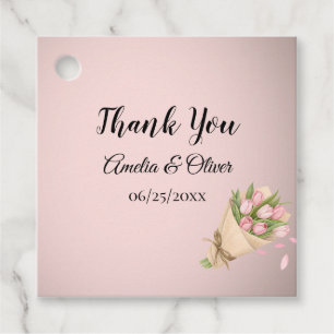 Etiquetas Para Recuerdos Elegante Boda Bouquet de Tulipanes Rosados