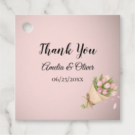 Etiquetas Para Recuerdos Elegante Boda Bouquet de Tulipanes Rosados
