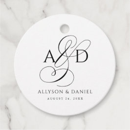 Etiquetas Para Recuerdos Elegante Boda clásico monograma de guión inicial