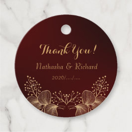 Etiquetas Para Recuerdos Elegante Boda con Monograma en Burgundy y Dorado