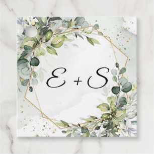 Etiquetas Para Recuerdos Elegante boda de iniciales de eucalipto verde
