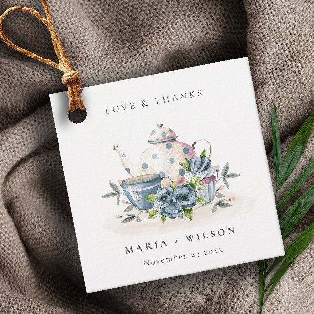 Etiquetas Para Recuerdos Elegante Boda de la Copa Cute Aqua Blue Floral Tea (Subido por el creador)