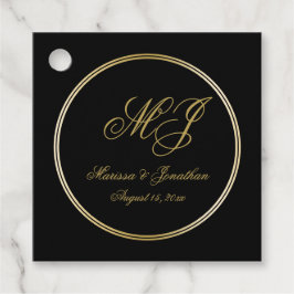 Etiquetas Para Recuerdos Elegante Boda de Monograma de Oro Negro Gracias