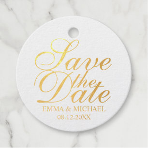 Etiquetas Para Recuerdos Elegante boda de Relieve metalizado dorado Guardar