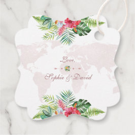 Etiquetas Para Recuerdos Elegante Boda del Mapa Mundial de Oro Floral Tropi