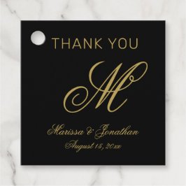Etiquetas Para Recuerdos Elegante Boda del Monograma de Oro Negro Gracias