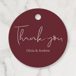 Etiquetas Para Recuerdos Elegante Boda Dibujada a Mano Burgundy Gracias 