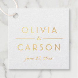 Etiquetas Para Recuerdos Elegante Boda Monograma con Hoja de Oro Minimalist