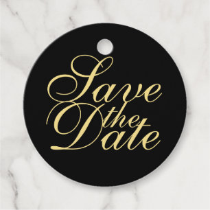 Etiquetas Para Recuerdos Elegante boda negra y de oro salva la fecha