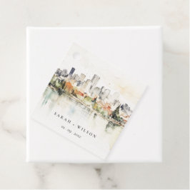Etiquetas Para Recuerdos Elegante Boda Portland Oregon Skyline Watercolor