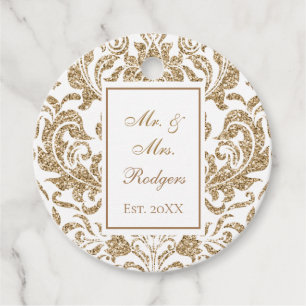 Etiquetas Para Recuerdos Elegante Boda Purpurina de Burgos Blancos y Oro