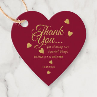 Etiquetas Para Recuerdos Elegante Burgundy & Gold Corazón de Agradecimiento