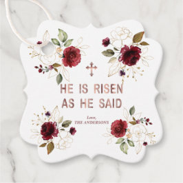 Etiquetas Para Recuerdos Elegante Burgundy Gold Flores Se Levanta Pascua