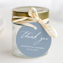 Etiquetas Para Recuerdos Elegante caligrafía Dusty Blue Boda Gracias