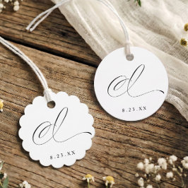 Etiquetas Para Recuerdos Elegante Caligrafía Monograma Inicial Boda I